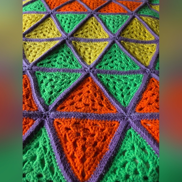 Vintage Colorful Geometric Handmade Crochet Blanket Afghan - Picture 12 of 14